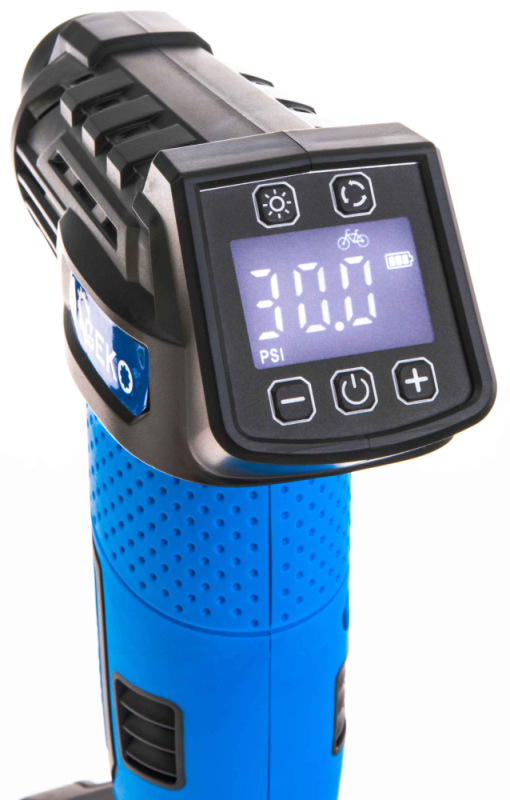 Akumulátorový kompresor 0,2-10,3 Bar, 12V, 1.5Ah batéria, 23l/min, LCD display, GEKO 10