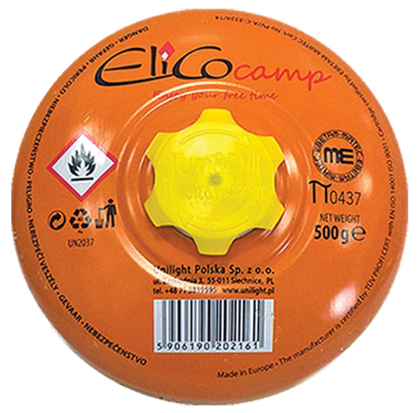 Plynová kartuša s propan-butanom 500 g, pripojenie na závit 7/16", ELICO 2