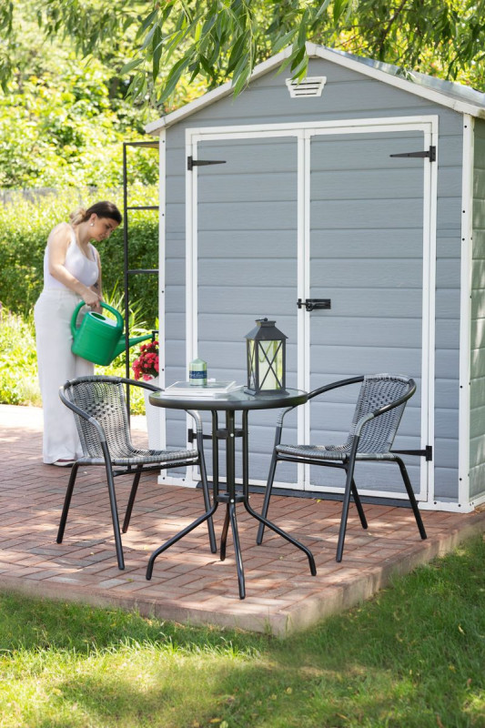 Set balkónový ALESIA, čierny/antracit, stôl 70x60 cm, 2x stolička 52x55x73 cm, oceľ 1