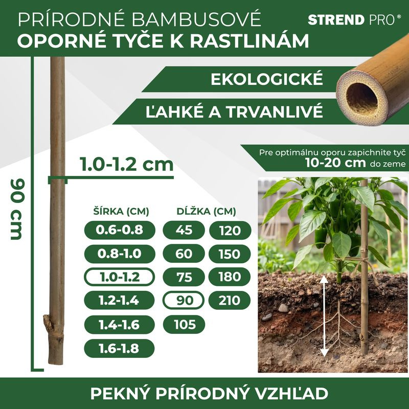 Tyč Garden KBT 900/10-12 mm, bal. 10 ks, bambus, oporná k rastlinám a paradajkám 2