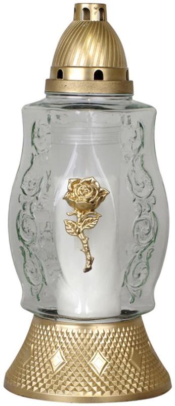 Kahanec Grave, číre sklo, mix dizajnov holubica/ruža, zlatý, 40 h, 110 g, výška 35 cm, na hrob