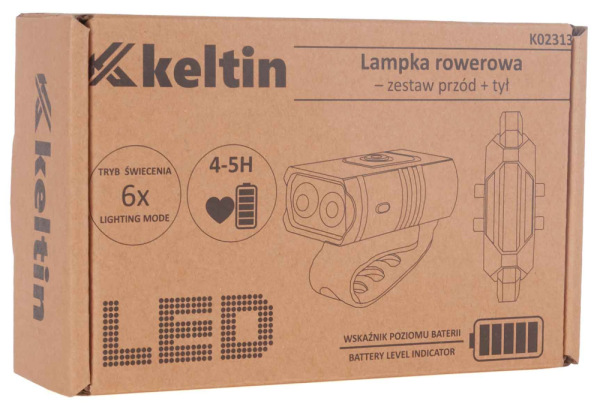Vodotesné predné svetlo na bicykel (800lm/900mAh) + zadné svetlo (120lm/120mAh), KELTIN 10