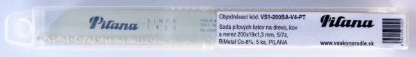 Sada pílových listov na drevo, kov a nerez 200x19x1,3 mm, 5/7z, BiMetal Co-8%, 5 ks,PILANA