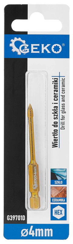 Vrták do skla a keramiky 4 mm, 4-britý, stopka 1/4", GEKO 2