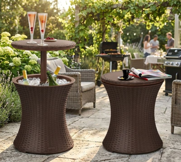 Bar Keter® COOL BAR RATTAN, hnedý, multifunkčný, záhradný stôl, okrúhly, 490x490x570/820 mm 1