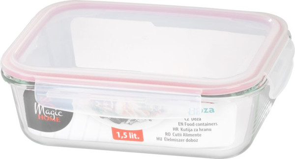 Dóza MagicHome, obdĺžniková, 1500 ml, s vekom, Clip, sklenená 2
