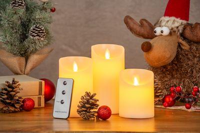Sviečky MagicHome Vianoce, sada 3 ks, LED, 3xAAA, pravý vosk, jednoduché svietenie, časovač, pohybli