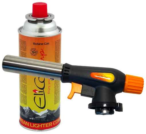 Spájkovacia lampa s piezo zapaľovačom a kartušou 220g, otočný uzáver, ELICO