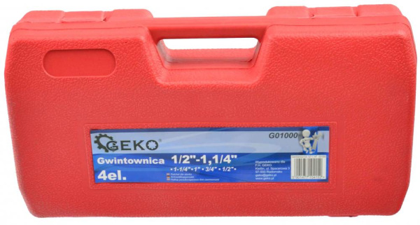 4-dielna sada závitových hláv 1/2", 3/4", 1", 5/4" s račňou a rukoväťou, GEKO 4