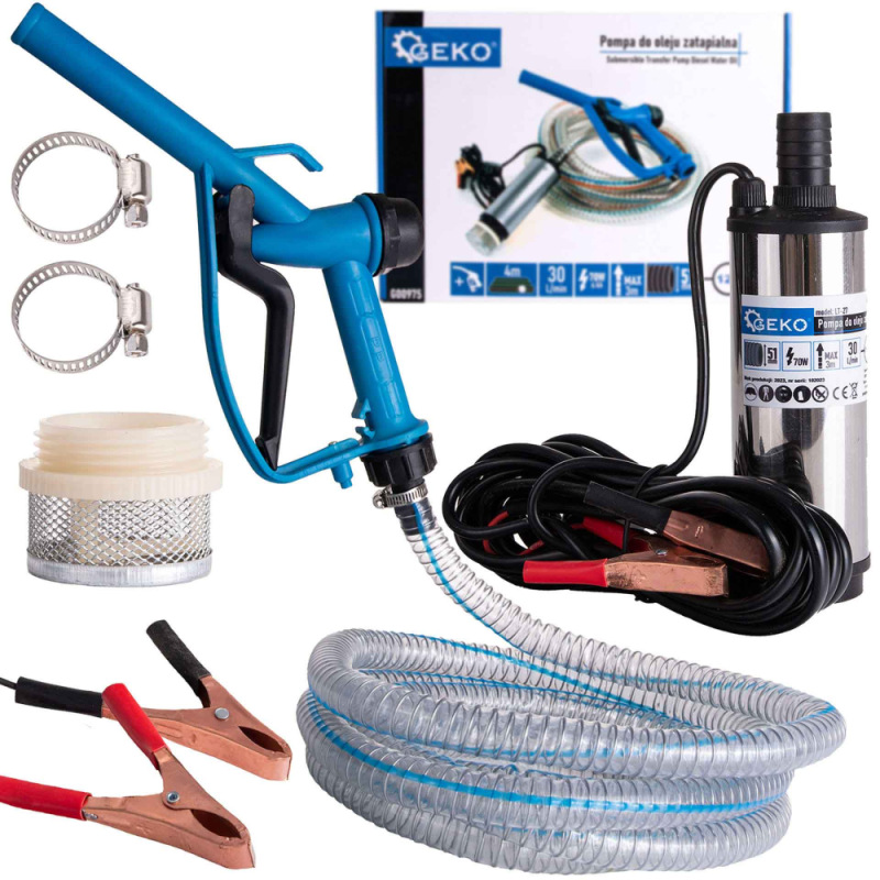Čerpadlo na olej s 4 m hadicou a pištoľou, 12 V, priemer čerpadla 51 mm, GEKO
