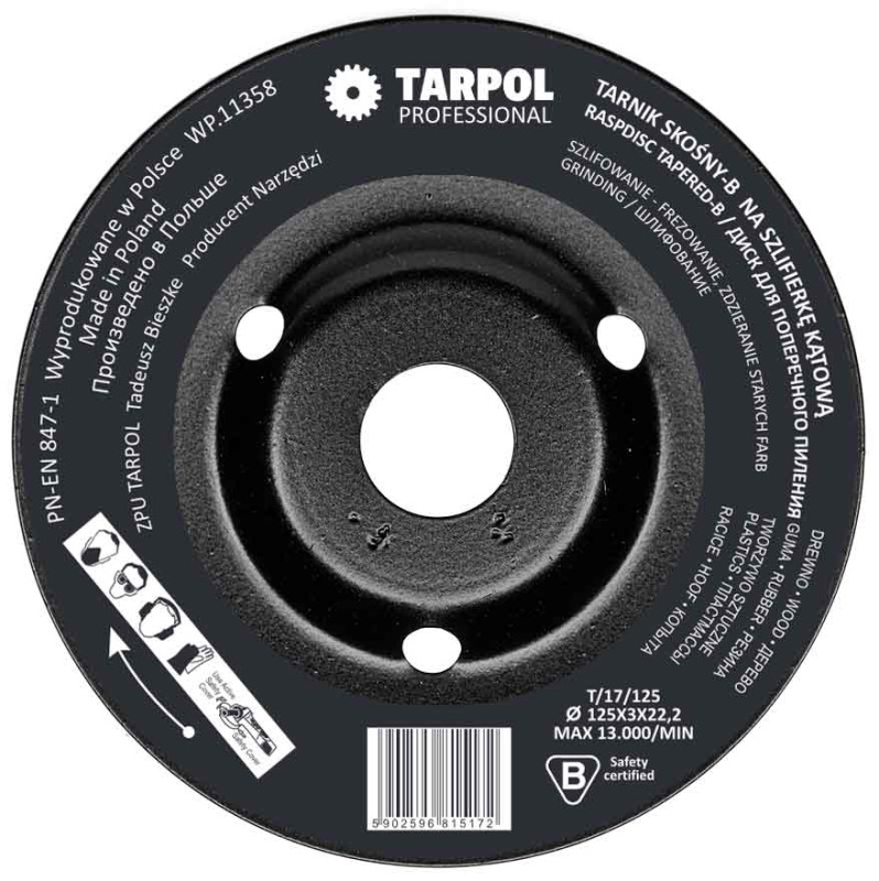Rašpľa šikmá 125 x 3 x 22,2 mm nízky zub, TARPOL, T-17 6