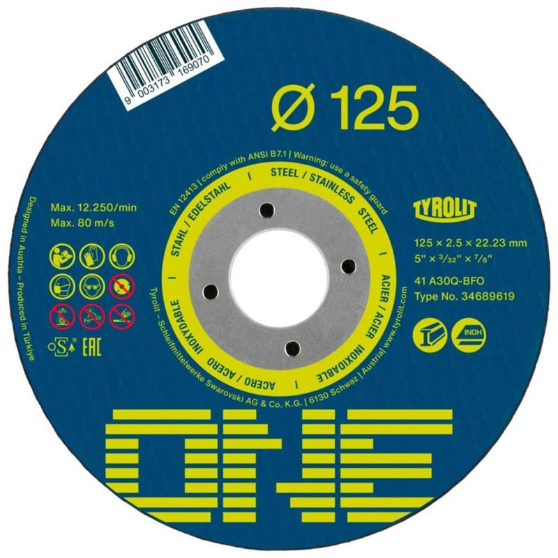 Kotúč Tyrolit ONE 125x2,5x22,23mm, A 30 Q-BFO, 2v1, oceľ/nerez, vypuklý