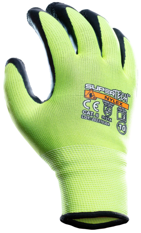 Ochranné rukavice SUPER TECH NYLEX, žltozelená priadza, latexová dlaň, veľkosť 9, VASKO 2