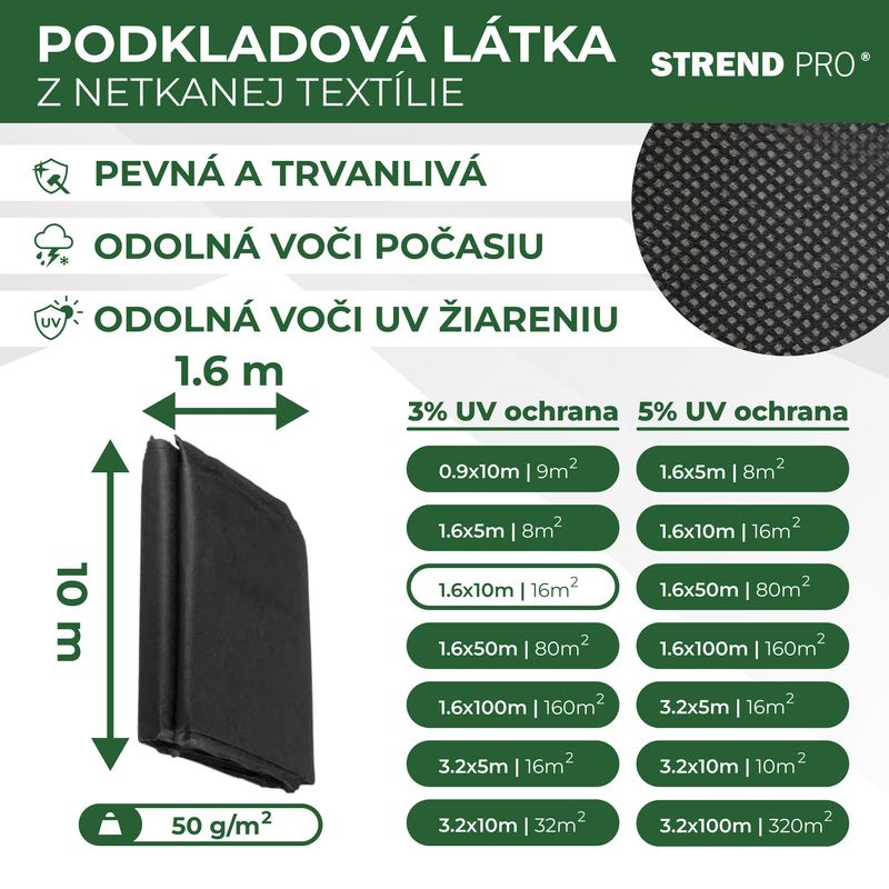Textília Garden B1303 1,6x10 m, netkaná, 50 g/m, 3% UV, čierna 2