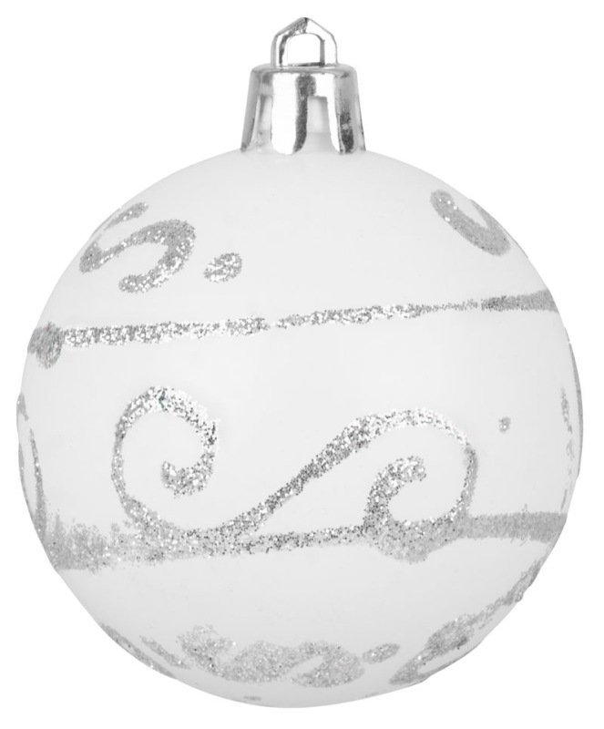 Gule MagicHome Vianoce, 3 ks, biele s ornamentom, 5 cm