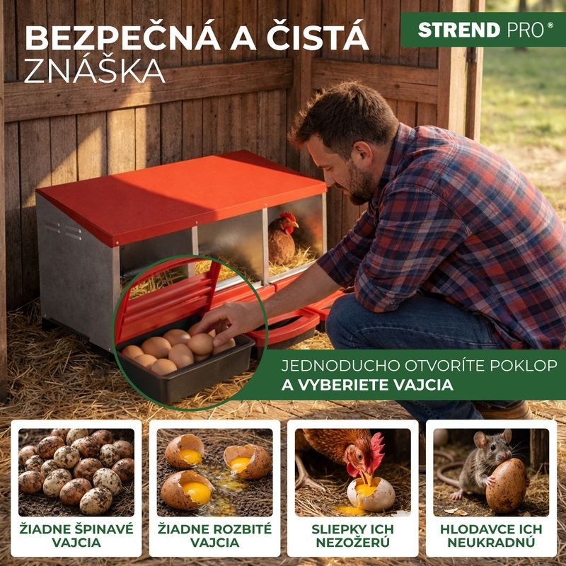 Hniezdo Strend Pro, znáškové, pre hydinu, 3 komorové, kovové, 79,6x47,5x52,5 cm, pre 3 nosnice 5