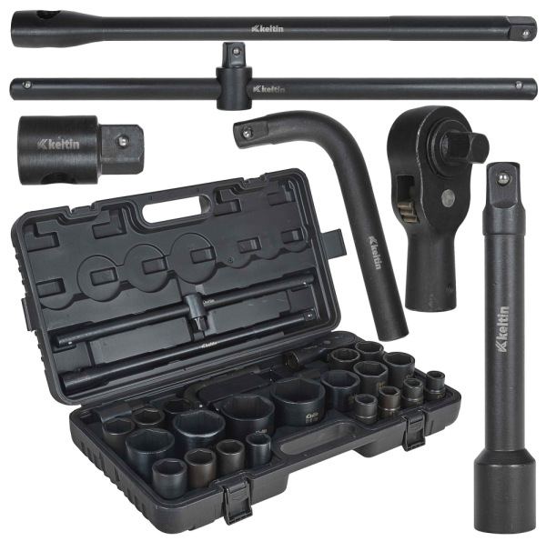 Gola sada s úderovými hlavicami 3/4" a 1", 26-dielna, 17-65 mm, 6-HRAN, kufor, KELTIN