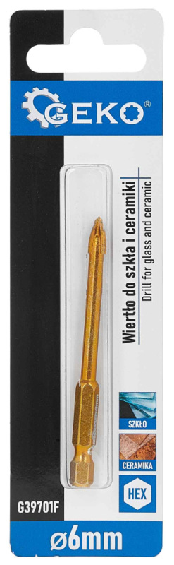 Vrták do skla a keramiky 6 mm, 4-britý, stopka 1/4", GEKO 2