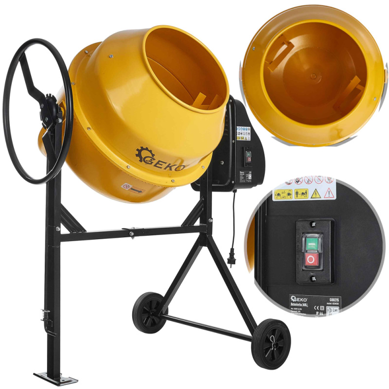Miešačka elektrická 220 V, bubon 200 litrov, 1000 W, priemer plniaceho otvoru 395 mm, GEKO