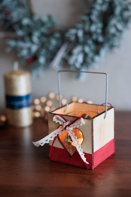 Dekorácia MagicHome Vianoce Woodeco, lampáš s pohárikom, bal. 5 ks, 8x8 cm 1