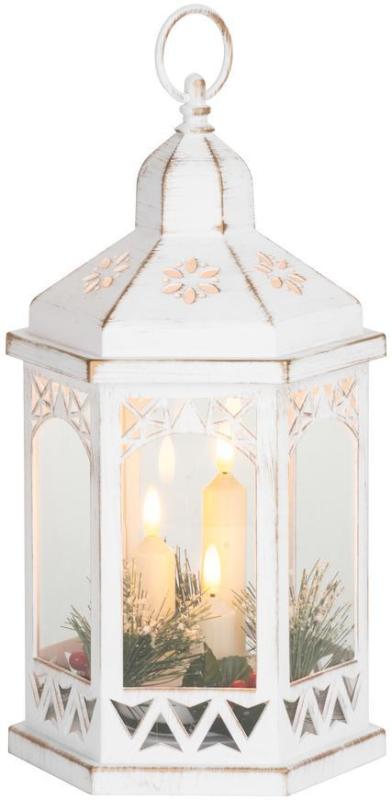 Lampáš MagicHome Vianoce Morocco, LED teplá biela, sviečky, biely, 3xAAA, plast, časovač, 18x15x32 c