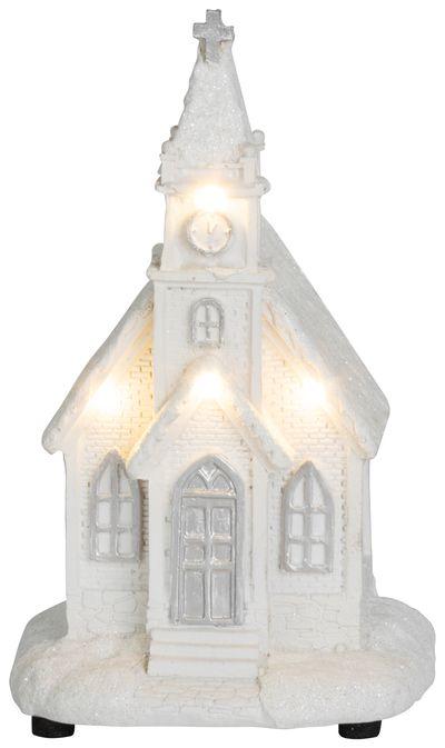 Dekorácia MagicHome Vianoce, Kostol biely, 4 LED teplá biela, 2xAAA, interiér, 10x9x17 cm, Sellbox 1