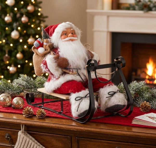 Dekorácia MagicHome Vianoce, Santa na sánkach, červený, 46 cm 1