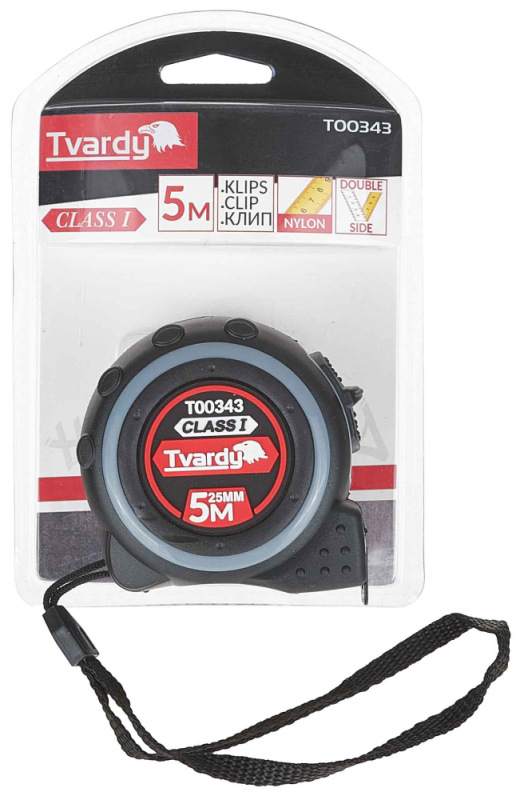 Meter zvinovací 5m x 25mm bez magnetu, obojstranný, I trieda presnosti, TVARDY 9