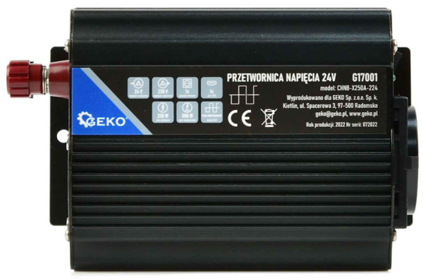 Menič napätia, vstup 24V/ výstup 230V, trvalý výkon 250W/nárazový výkon 500W,, GEKO 10