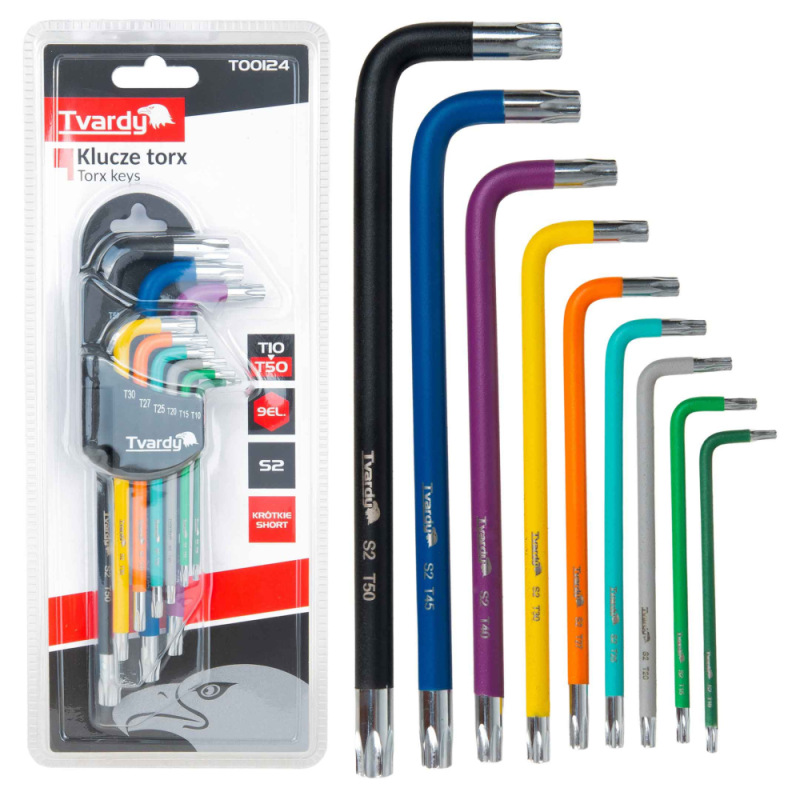 Sada farebných torx kľúčov T10-T50, 9-dielna, S2, TVARDY