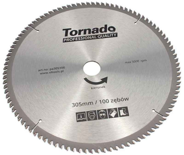 Pílový kotúč s SK plátkami 305 x 2,5 x 30, 100 zubov, na rezanie hliníka, TORNADO