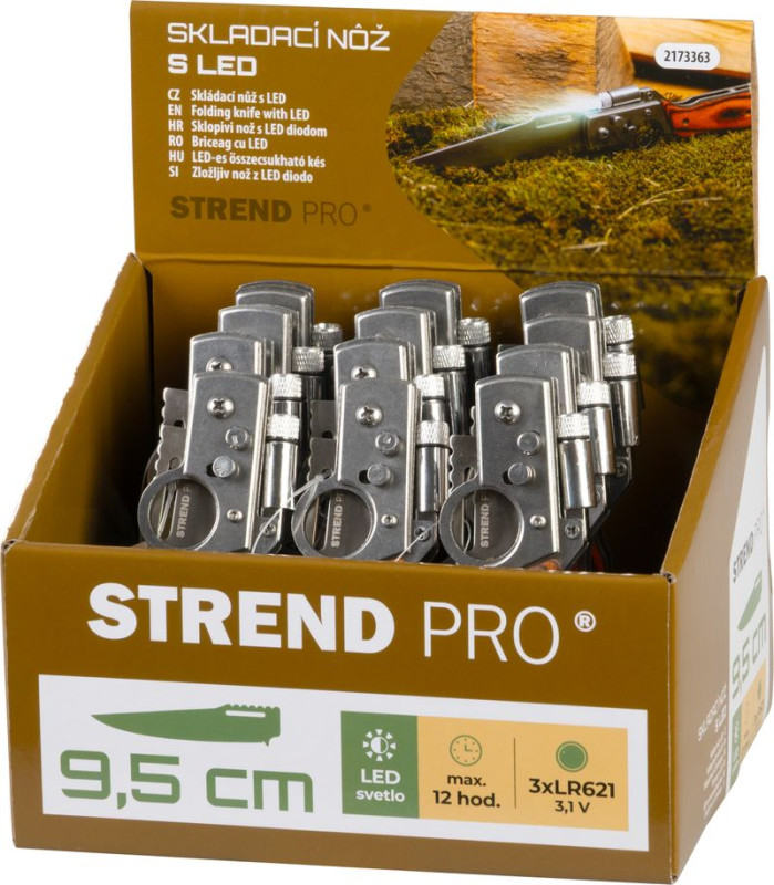 Nôž Strend Pro XL121901, 210 mm, skladací s LED svetlom, Sellbox 12 ks