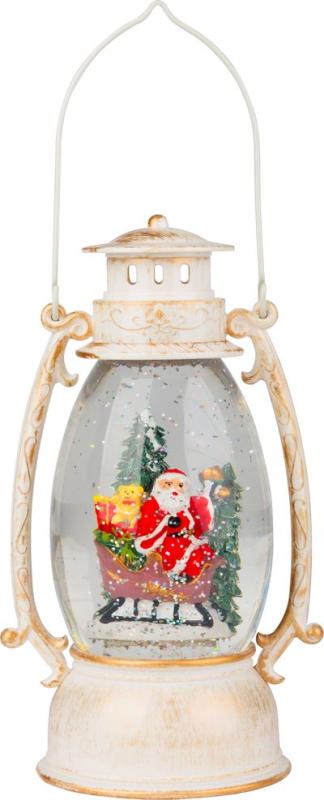 Lampáš MagicHome Vianoce Retro, LED teplá biela, so santom na saniach, s trblietkami, biely, 3xAA, p