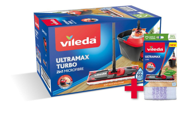Súprava upratovacia Vileda Ultramax TURBO Microfibre 2v1 mop+vedro + náhrada soft care, 2 náhrady