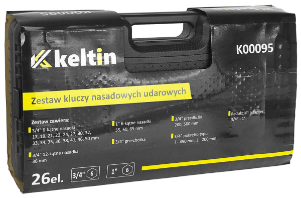 Gola sada s úderovými hlavicami 3/4" a 1", 26-dielna, 17-65 mm, 6-HRAN, kufor, KELTIN 9
