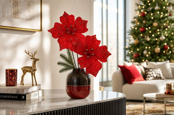 Kvet MagicHome Vianoce, poinsettia, červený, 23,5 cm, veľkosť kvetu: 22 cm 1