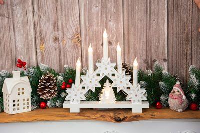 Svietnik MagicHome Vianoce, 6x LED teplá biela, 2xAA, interiér, 32x5x30,5 cm
