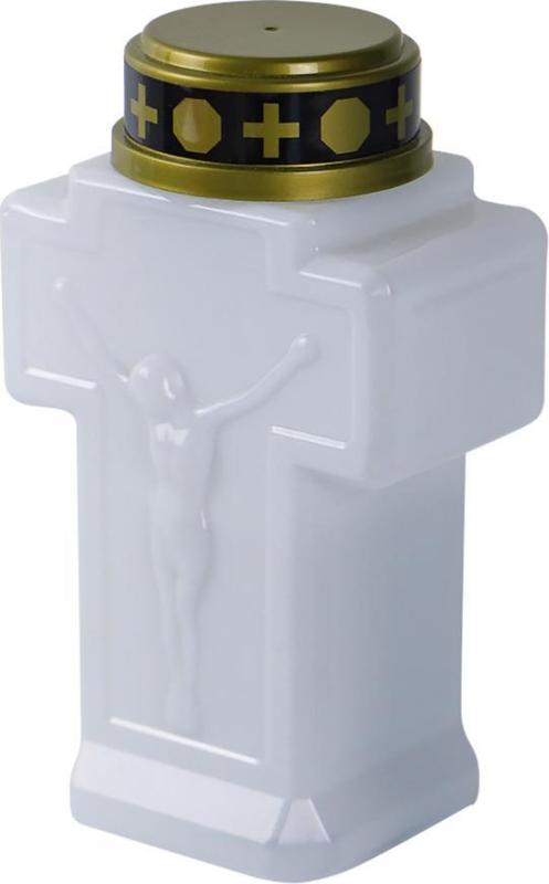 Sviečka MagicHome, kríž, LED, na hrob, biela, 2xAA, 15x9 cm, (súčasť balenia 2xAA)