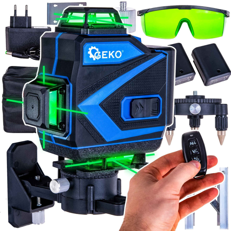 Krížový laser 360° 4D + 2xAKU + puzdro + príslušenstvo, GEKO 1