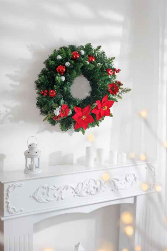Vetvička MagicHome Vianoce, s kvetom poinsettia, červená, 24 cm 1