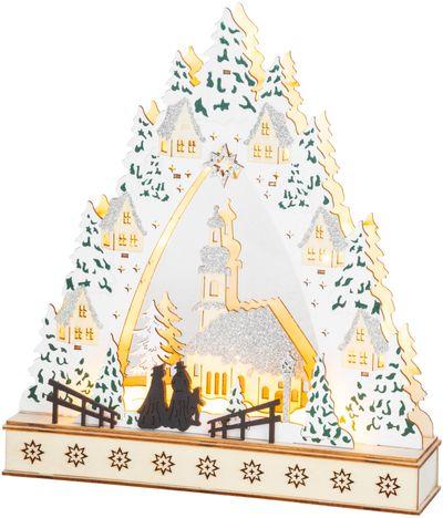 Dekorácia MagicHome Vianoce, Dedinka s kostolom, LED, MDF, 30x7x33,5 cm