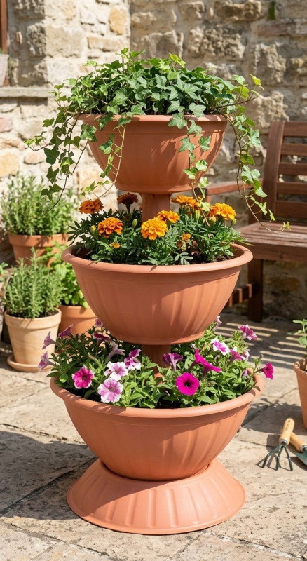 Kvetináč Strend Pro PYRAMID, trojpodlažný, 82 cm, terakota 1