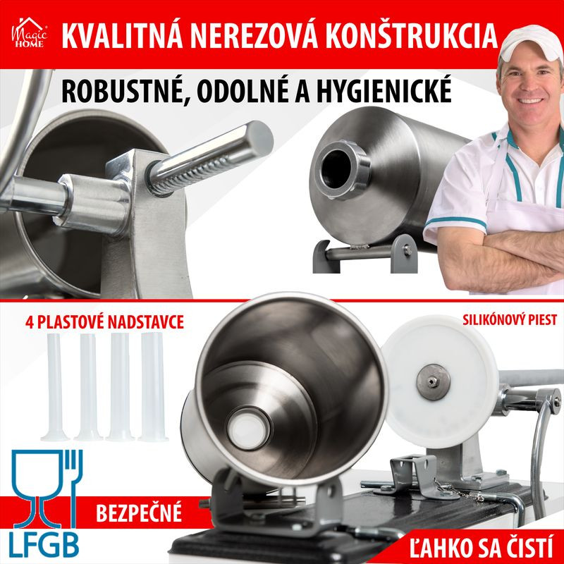 Plnička MagicHome SM208, na klobásy a jaternice, horizontálna, 4 kg, ručná 3
