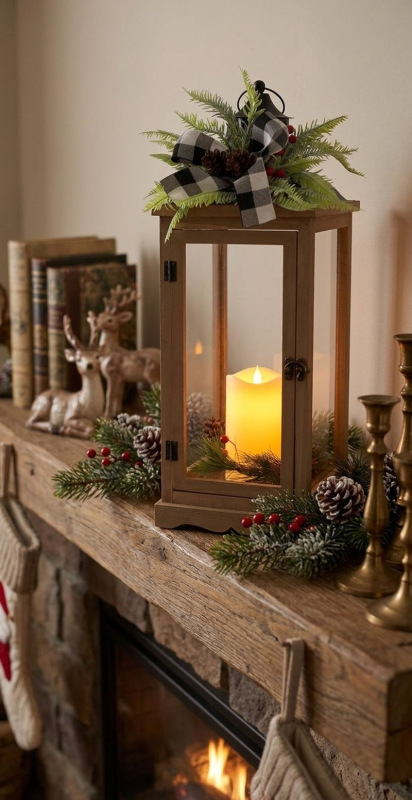 Lampáš MagicHome Vianoce, LED teplá biela, 3xAAA, časovač, hnedý, 20x20,5x51 cm, pohyblivý plameň 1