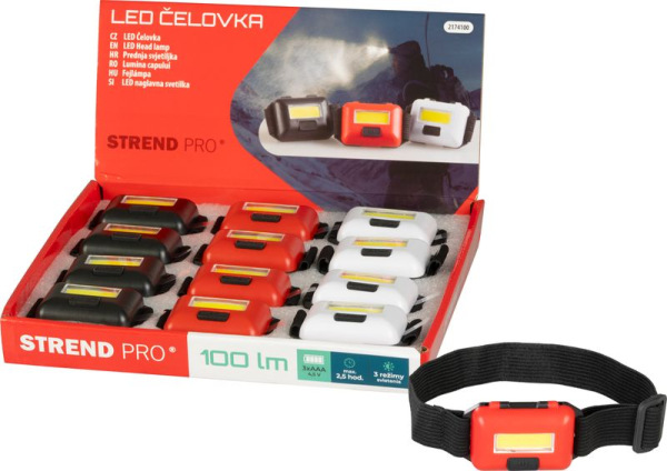 Čelovka Strend Pro Headlight, COB LED, 3xAAA, 6x4x1,8 cm, mix farieb (čierna, biela, červená), Sellb