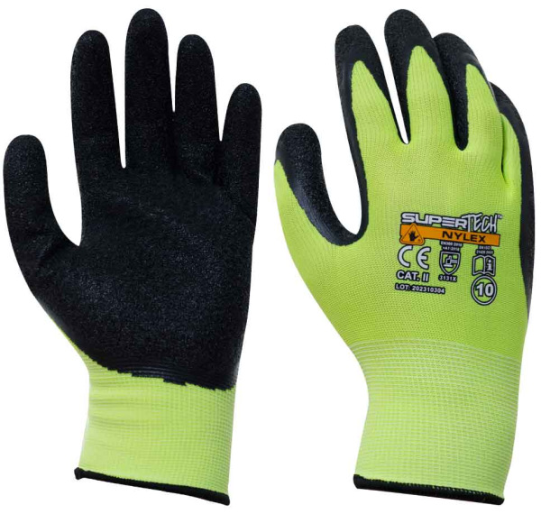 Ochranné rukavice SUPER TECH NYLEX, žltozelená priadza, latexová dlaň, veľkosť 9, VASKO 1
