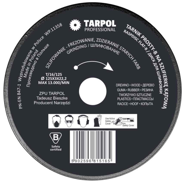 Rašpľa rovná 125 x 3 x 22,2 mm nízky zub,, TARPOL, T-16 4