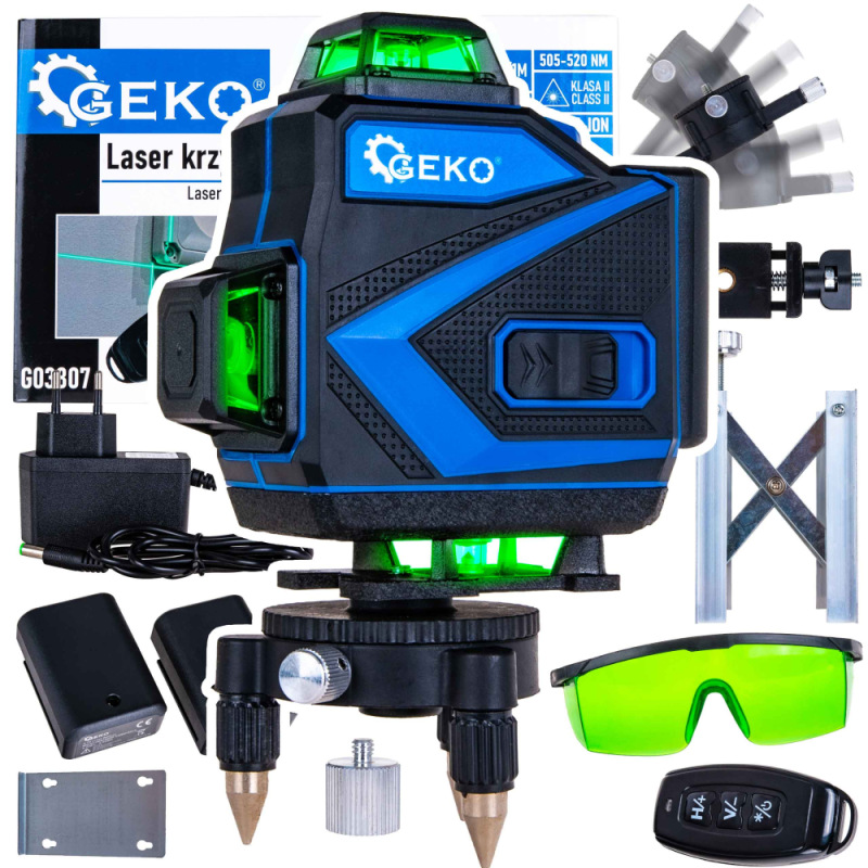 Krížový laser 360° 4D + 2xAKU + puzdro + príslušenstvo, GEKO 2