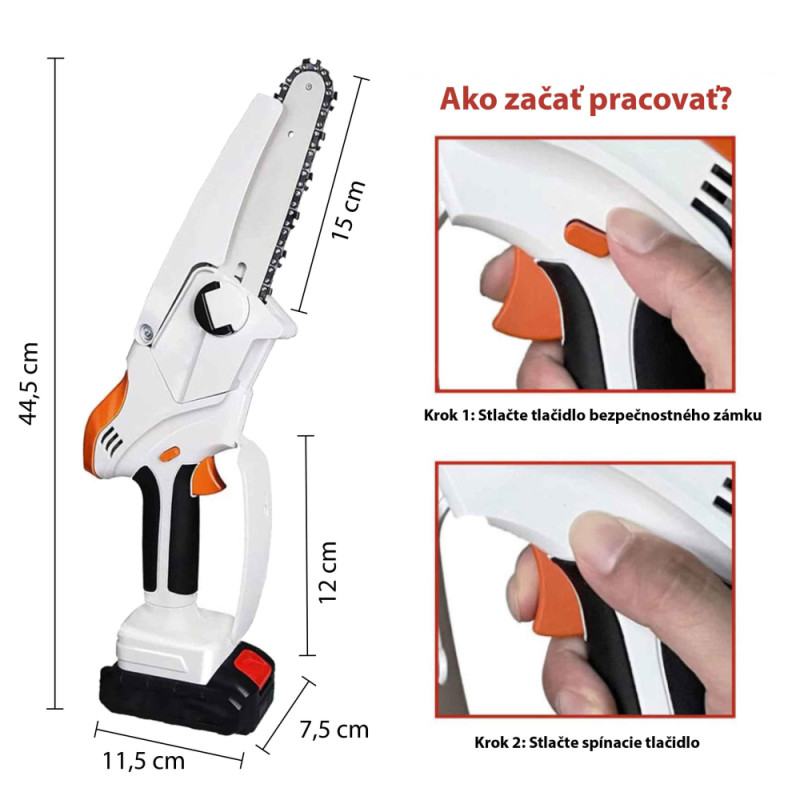 Akumulátorová reťazová píla, lišta 15 cm, 2x batéria 2Ah 21V, 1x nabíjačka, VASKO 4