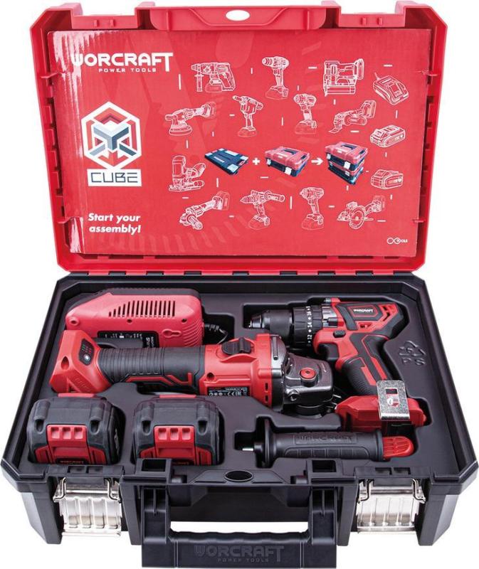 Set Worcraft XCUBE001 ShareSYS Toolbox, skrutkovač CHD-S20LiBA + uhlová brúska CAG-S20LiBS-125 mm, b